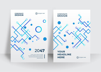 Leinwandbilder - The blue vector illustration of the editable layout of A4 format cover mockups design templates with modern tech geometric background for brochure, magazine, flyer, booklet, annual report.