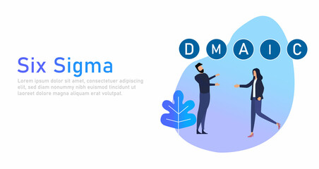 Six sigma a concept of process business improvement through DMAIC strategy. Businessman working on.