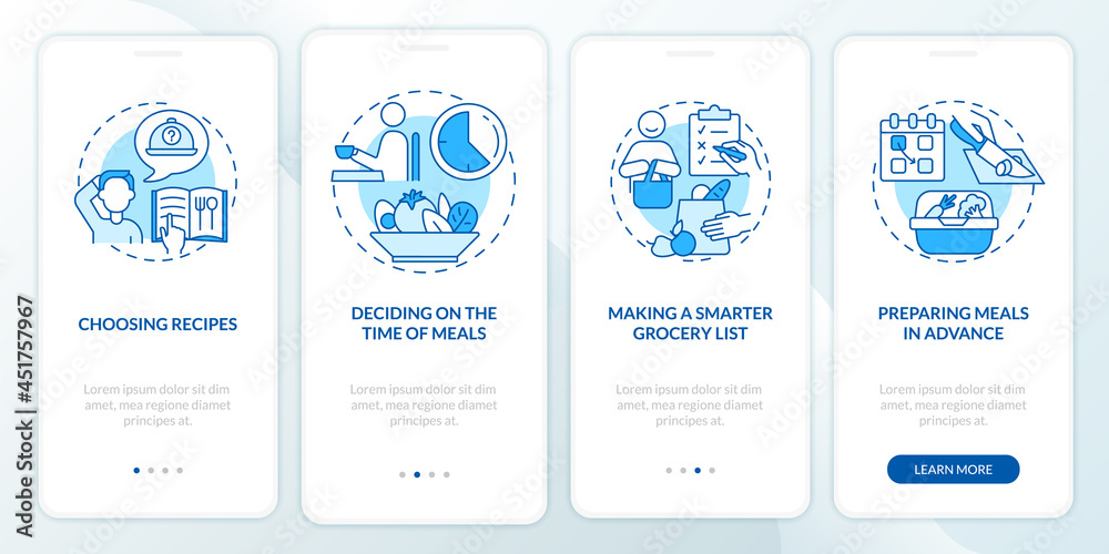 Meal planning basics blue onboarding mobile app page screen. Prepare ...