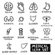 Medical organ human line drawing black and white icons set
