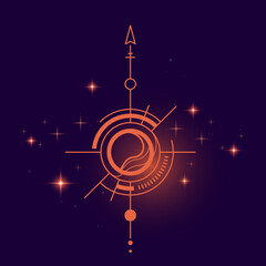 Wall Mural - vector illustration of abstract neon red light space symbol with circle, arrow and line on dark back