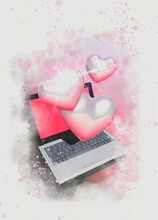 Laptop And Hearts, Illustration