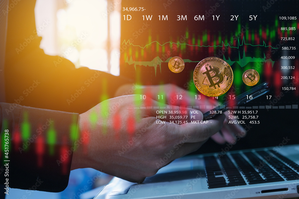 Businessman, Investment, Entrepreneur, Coin Trading, Bit Coin via Smart Phone, Stock Market Data and Trading Charts are popular.