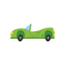 Green Racing Cartoon Car. Vector Illustration In Cartoon Children S Style. Isolated Funny Clipart Transport On A White Background. Cute Print For A Boy. For Print Design, Textiles, Invitations