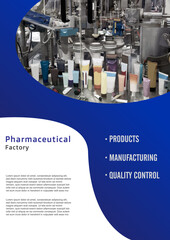 Wall Mural - Pharmaceutical industry template design in A4 size. Cosmetic filling factory business report leaflet book cover and brochure.  