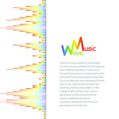 Poster - Rainbow equalizer element on white background. Pulse music player banner. Audio colorful sound wave illustration. Vector digital media waveform.