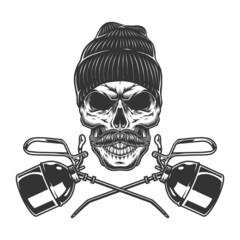 Wall Mural - Crossed oilers and blue collar worker skull