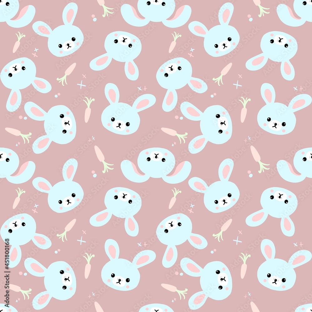 Seamless pattern with cute bunnies, carrots and other elements. Design ...