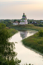 View Of Suzdal With Church Of Elijah The Prophetl With Kamenka River. Suzdal, Russia 