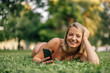 © bnenin - Happy woman enjoying on a summer day. Close-up portrait.