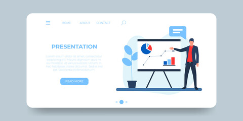 Business presentation web banner or landing page. Vector mockup.