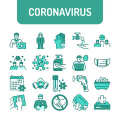 Canvas Print - Prevent spread coronavirus color line icons set.