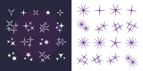 Wall Mural - black sparkles, glowing light effect stars and bursts vector set. bright firework, decoration twinkl
