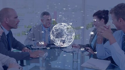 Sticker - Animation of globe with connections over business meeting