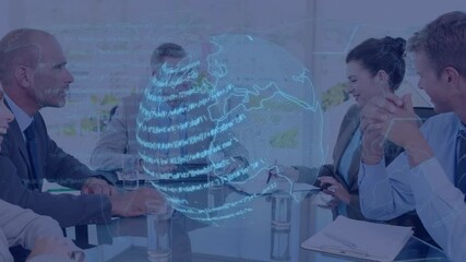 Poster - Animation of globe with connections over business meeting
