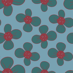Poster - Hand drawn big flowers vector seamless repeat pattern print background