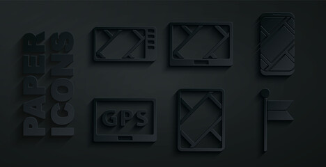 Sticker - Set Gps device with map, City navigation, Location marker, and icon. Vector