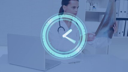 Poster - Animation of digital clock over doctor taking notes