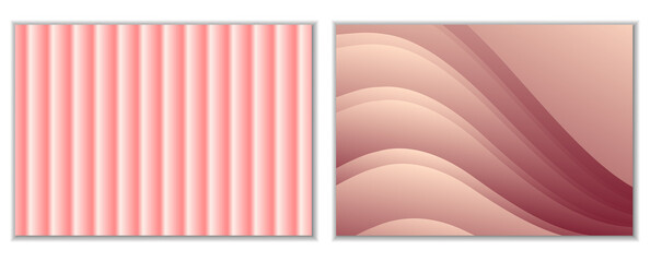 Abstract gradient waves background and folds. A set of 2 templates. 3D illustration in gentle pastel colors. Vector