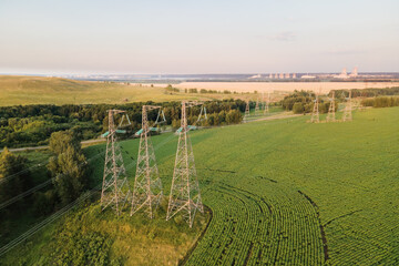 Wall Mural - High-voltage power transmission line for electricity transmission from power station