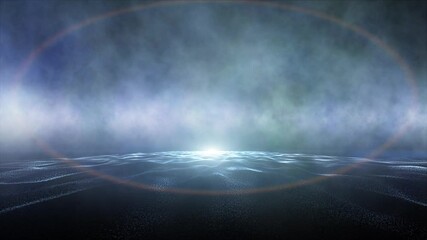 Poster - artistic seascape horizon with animated waves and flickering lenses flare star light, view from spac