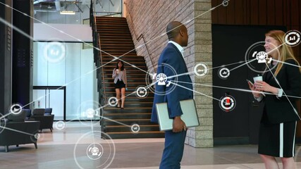 Poster - Animation of network of connections with icons over business colleagues