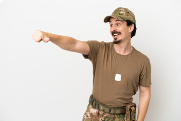 Wall Mural - Soldier man isolated on white background giving a thumbs up gesture