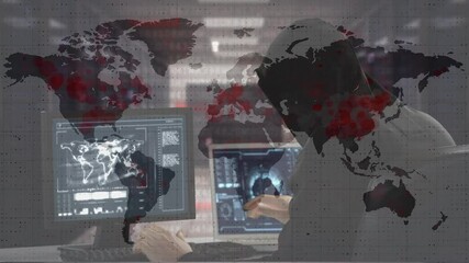 Poster - Animation of data processing over hacker with computer