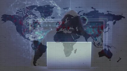 Poster - Animation of data processing over hacker with laptop