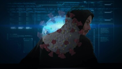 Poster - Animation of data processing over hacker with laptop