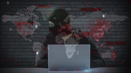 Poster - Animation of data processing over hacker with laptop