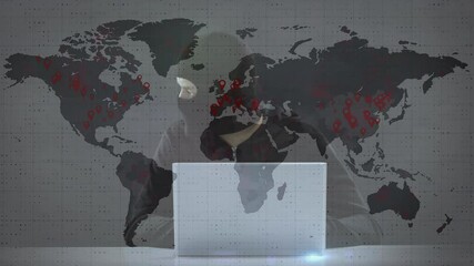 Poster - Animation of world map over hacker with laptop