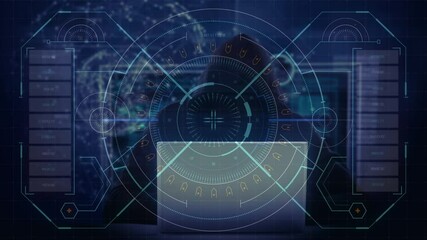 Poster - Animation of data processing over hacker with laptop