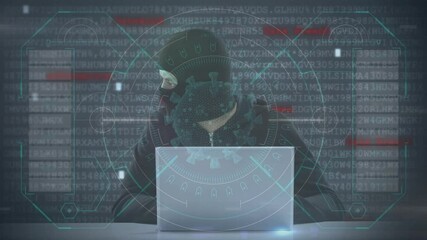 Poster - Animation of data processing over hacker with laptop