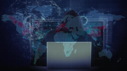 Poster - Animation of data processing over hacker with laptop