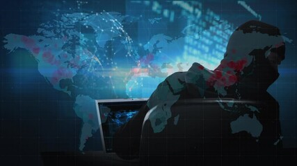 Poster - Animation of data processing over hacker with laptop
