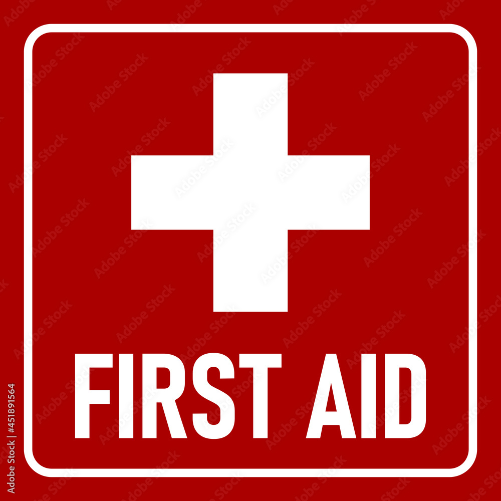Red First Aid Icon with Cross. Vector Image.
