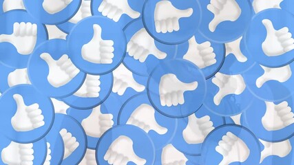 Poster - Animation of falling social media icons over woman using smartphone