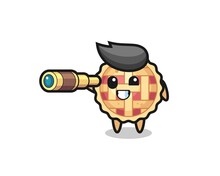 Cute Apple Pie Character Is Holding An Old Telescope