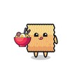 cute raw instant noodle character eating noodles