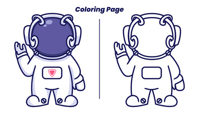Wall Mural - cute astronaut with coloring pages