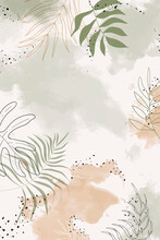 Beige Leafy Watercolor Background Vector