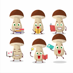 Sticker - A picture of boletus edulis cartoon character concept reading an amusing book