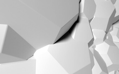 Poster - Abstract background with white 3D shapes flying in the light as a messy array or chaotic structure for any pastel backdrop. 3D illustration