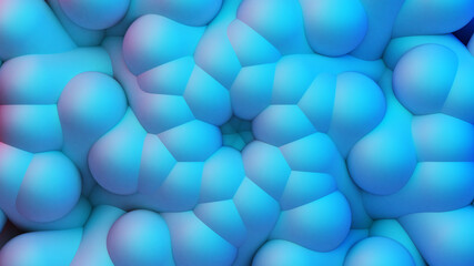 Poster - Scientific or technology abstractions with grid surface and surreal symmetric structure or ornament. Abstract background with blue fluorescent and vibrant tech structure. 3D illustration.
