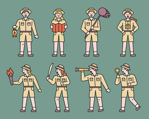 Wall Mural - people dressed as explorers. vector design illustrations.