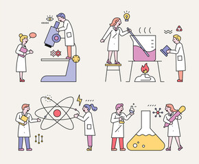 Wall Mural - scientists are conducting various experiments with huge experimental equipment. vector design illust