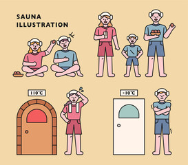 Wall Mural - people who enjoy korean saunas. vector design illustrations.