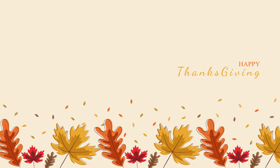 Wall Mural - happy thanksgiving background autumn leaves holiday fall season banner vector illustration