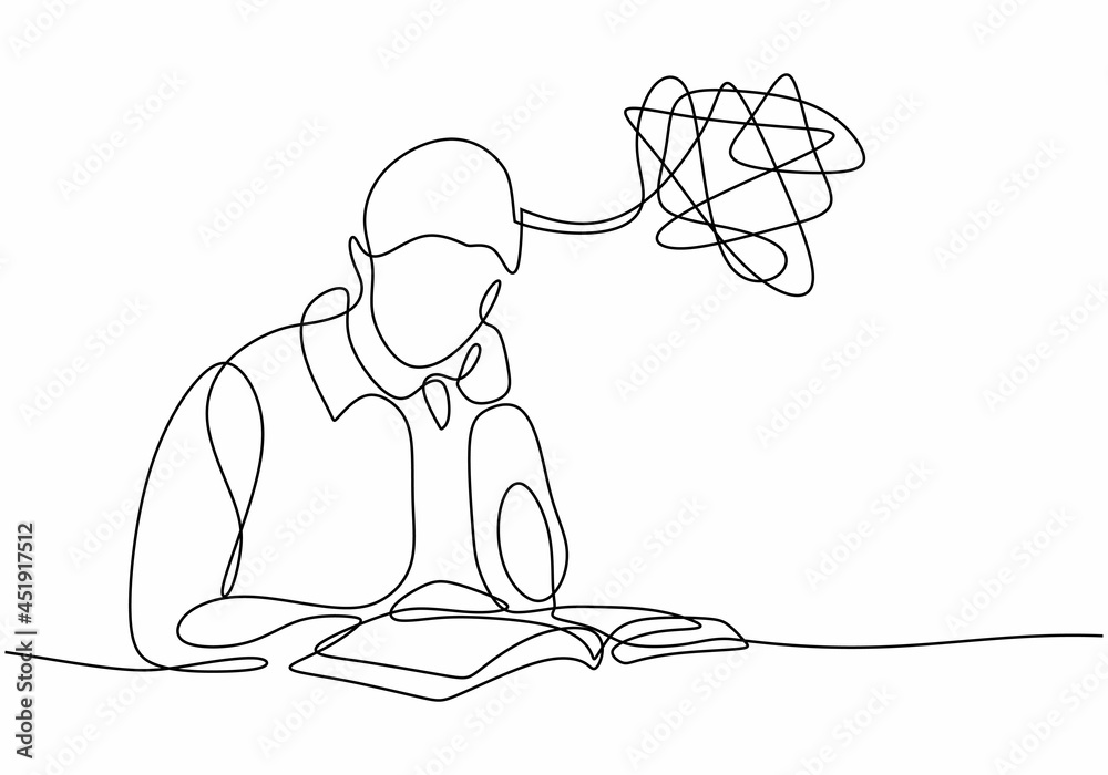 Man with mental health problem. Continuous one line drawing, minimalist ...